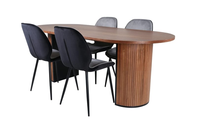 Bianca Oval Matgrupp 200 cm med 4 Emma Matstolar - valnötsfärgad, ljusgrå, svart - Möbler - Matplats - Matgrupp & matbord med stolar