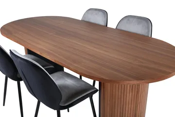 Bianca Oval Matgrupp 200 cm med 4 Emma Matstolar - valnötsfärgad, ljusgrå, svart - Möbler - Matplats - Matgrupp & matbord med stolar
