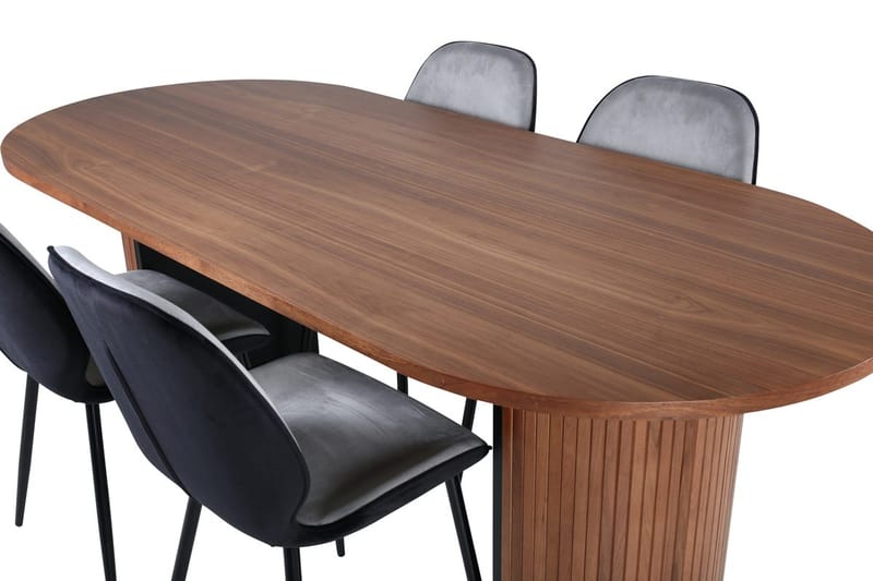 Bianca Oval Matgrupp 200 cm med 4 Emma Matstolar - valnötsfärgad, ljusgrå, svart - Möbler - Matplats - Matgrupp & matbord med stolar