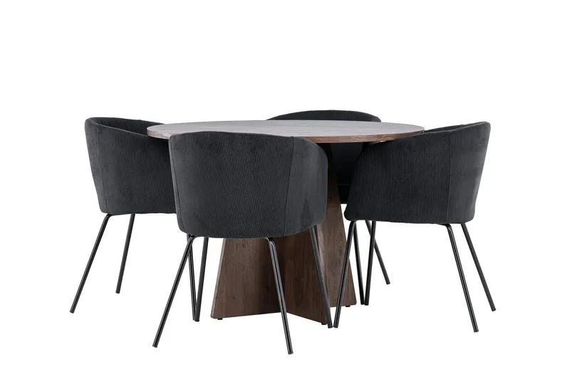 Bootcut Matgrupp 110 cm Rund med 4 Berit stolar - Mocca/Svart - Möbler - Matplats - Matgrupp & matbord med stolar