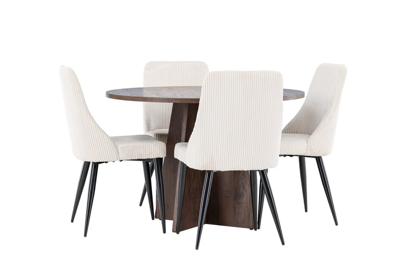 Bootcut Matgrupp 110 cm Rund med 4 Leone stolar - Mocca/Beige - Möbler - Matplats - Matgrupp & matbord med stolar