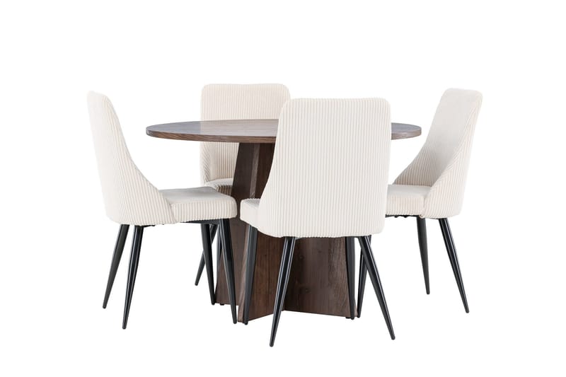 Bootcut Matgrupp 110 cm Rund med 4 Leone stolar - Mocca/Beige - Möbler - Matplats - Matgrupp & matbord med stolar