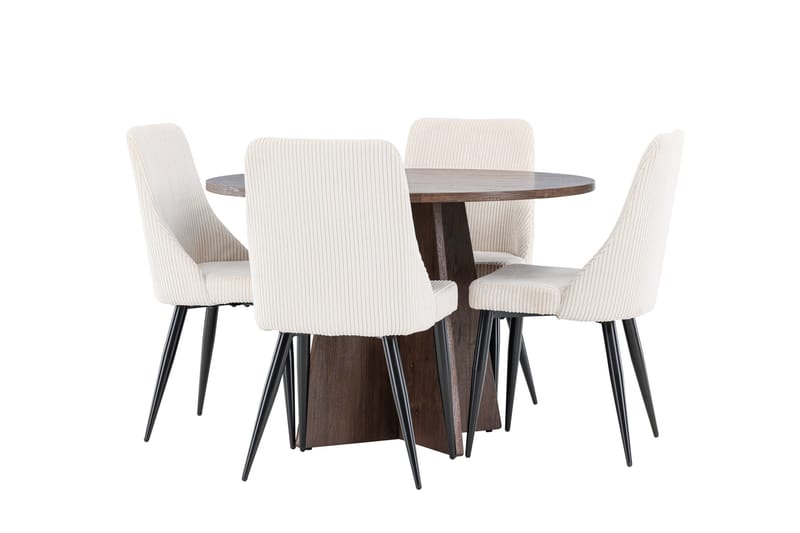 Bootcut Matgrupp 110 cm Rund med 4 Leone stolar - Mocca/Beige - Möbler - Matplats - Matgrupp & matbord med stolar