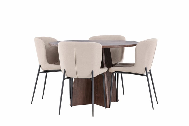 Bootcut Matgrupp 110 cm Rund med 4 Modesto stolar - Mocca/Beige - Möbler - Matplats - Matgrupp & matbord med stolar