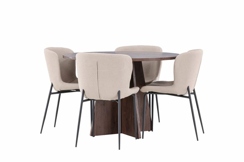 Bootcut Matgrupp 110 cm Rund med 4 Modesto stolar - Mocca/Beige - Möbler - Matplats - Matgrupp & matbord med stolar