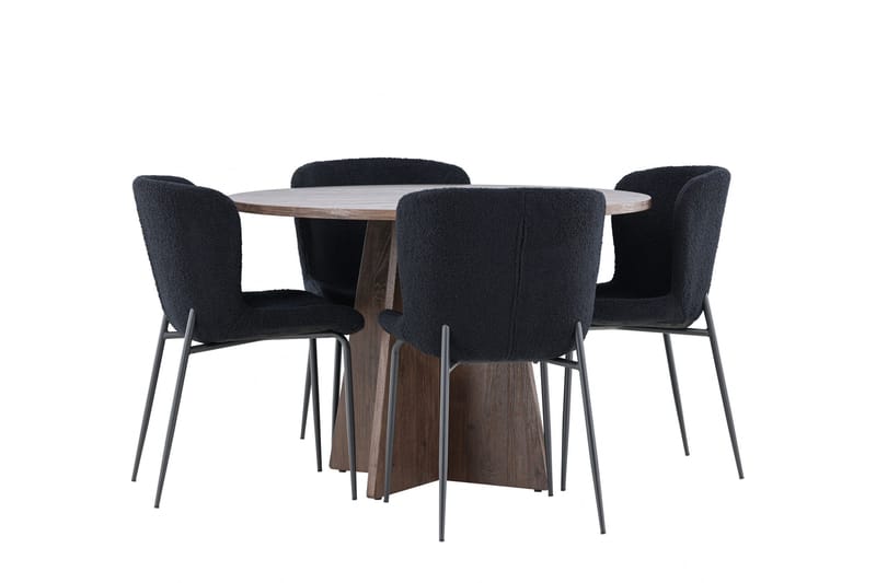 Bootcut Matgrupp 110 cm Rund med 4 Modesto stolar - Mocca/Svart - Möbler - Matplats - Matgrupp & matbord med stolar