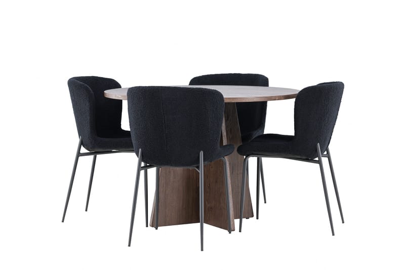 Bootcut Matgrupp 110 cm Rund med 4 Modesto stolar - Mocca/Svart - Möbler - Matplats - Matgrupp & matbord med stolar