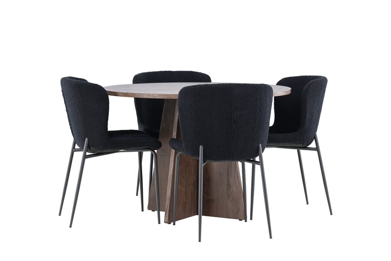 Bootcut Matgrupp 110 cm Rund med 4 Modesto stolar - Mocca/Svart - Möbler - Matplats - Matgrupp & matbord med stolar