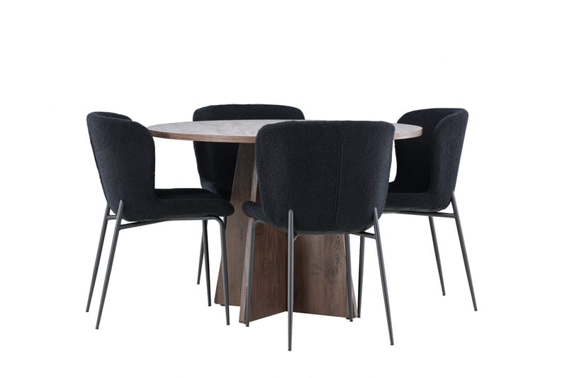 Bootcut Matgrupp 110 cm Rund med 4 Modesto stolar - Mocca/Svart - Möbler - Matplats - Matgrupp & matbord med stolar