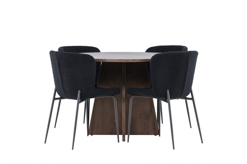 Bootcut Matgrupp 110 cm Rund med 4 Modesto stolar - Mocca/Svart - Möbler - Matplats - Matgrupp & matbord med stolar