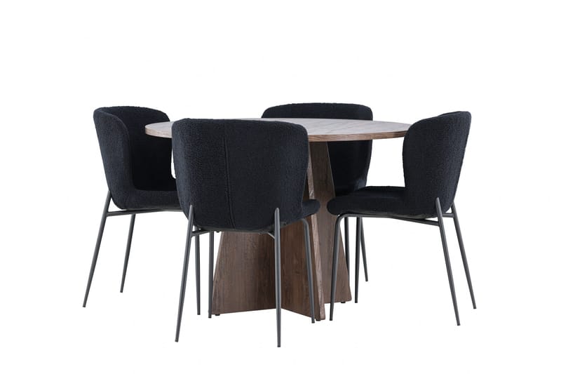 Bootcut Matgrupp 110 cm Rund med 4 Modesto stolar - Mocca/Svart - Möbler - Matplats - Matgrupp & matbord med stolar