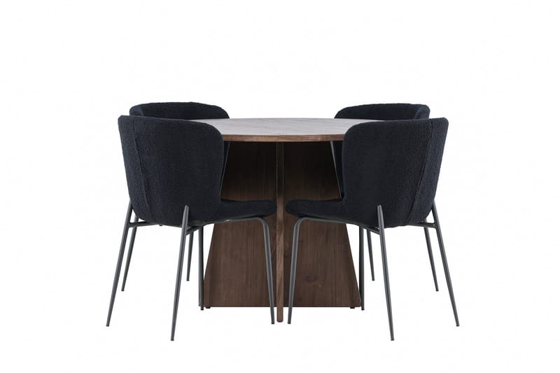 Bootcut Matgrupp 110 cm Rund med 4 Modesto stolar - Mocca/Svart - Möbler - Matplats - Matgrupp & matbord med stolar