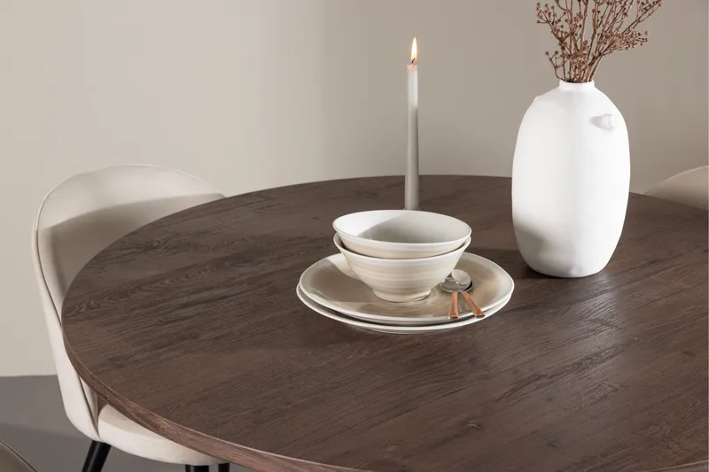 Bootcut Matgrupp 110 cm Rund med 4 Velvet stolar - Mocca/Beige - Möbler - Matplats - Matgrupp & matbord med stolar