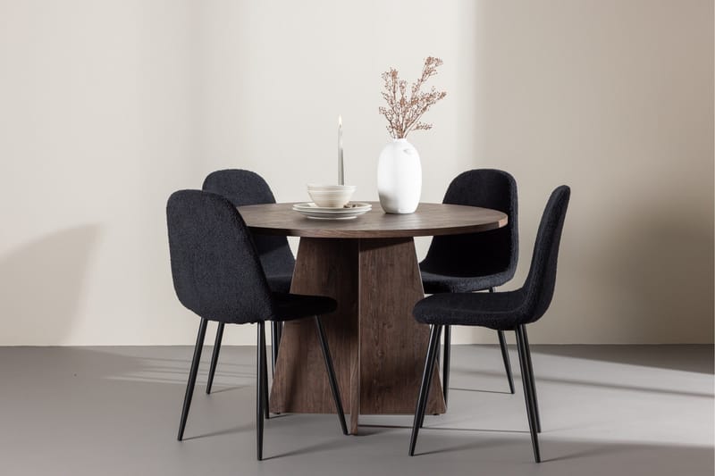 Bootcut Matgrupp 110 cm Rund med 4 Polar stolar - Mocca/Svart - Möbler - Matplats - Matgrupp & matbord med stolar