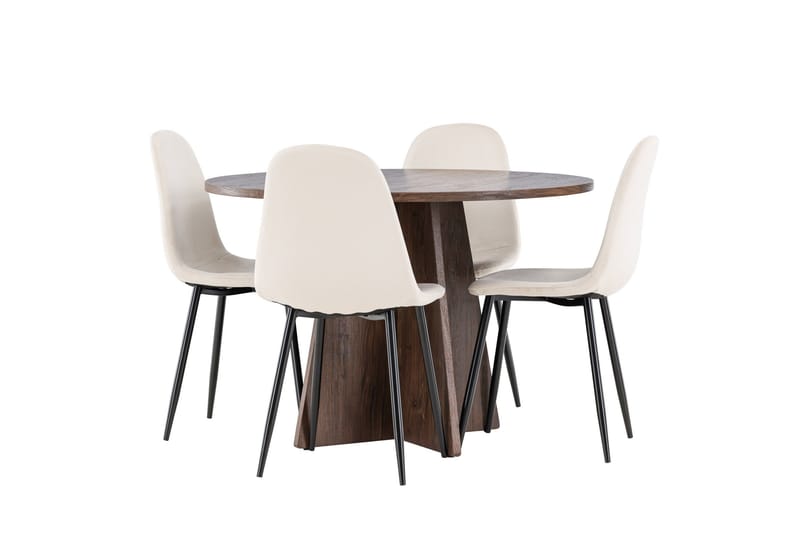 Bootcut Matgrupp 110 cm Rund med 4 Polar stolar - Mocca/Beige - Möbler - Matplats - Matgrupp & matbord med stolar