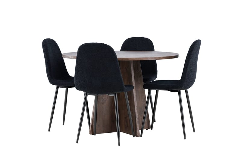 Bootcut Matgrupp 110 cm Rund med 4 Polar stolar - Mocca/Svart - Möbler - Matplats - Matgrupp & matbord med stolar