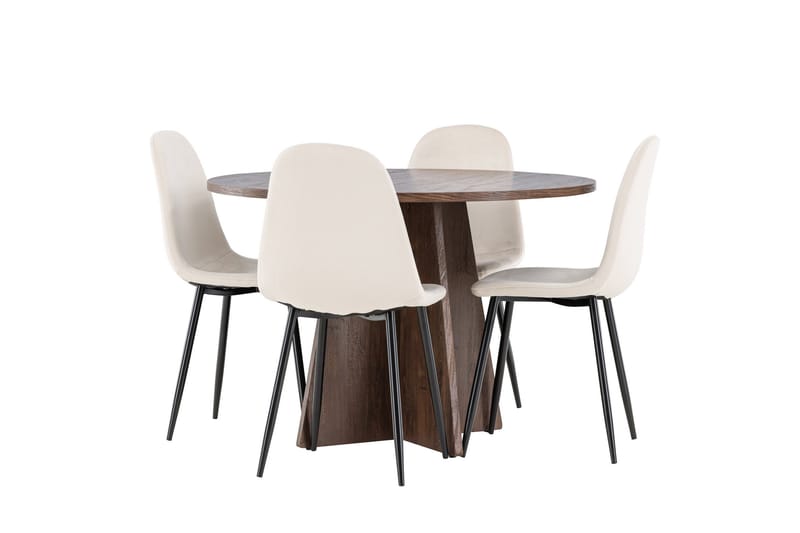 Bootcut Matgrupp 110 cm Rund med 4 Polar stolar - Mocca/Beige - Möbler - Matplats - Matgrupp & matbord med stolar