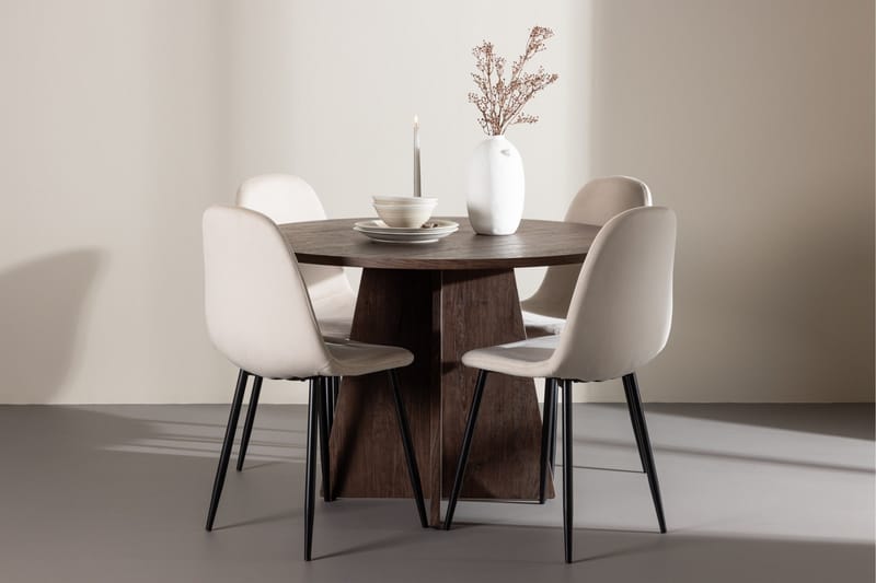 Bootcut Matgrupp 110 cm Rund med 4 Polar stolar - Mocca/Beige - Möbler - Matplats - Matgrupp & matbord med stolar