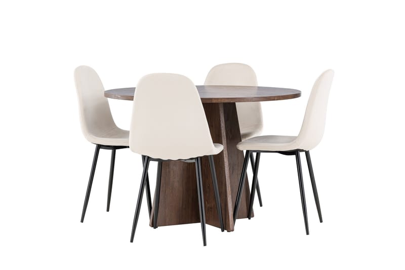 Bootcut Matgrupp 110 cm Rund med 4 Polar stolar - Mocca/Beige - Möbler - Matplats - Matgrupp & matbord med stolar