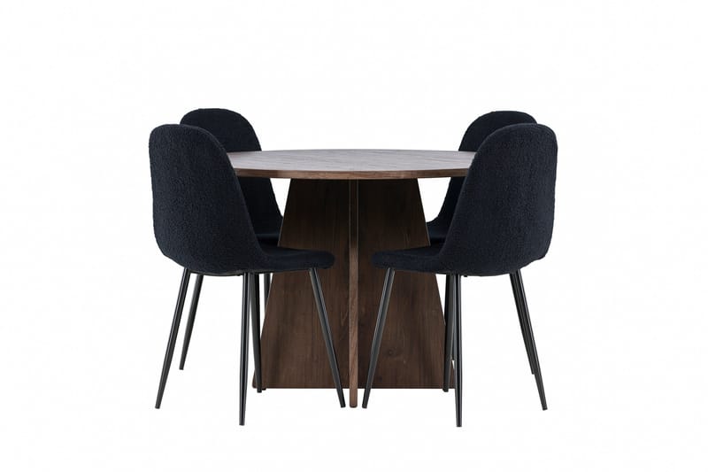 Bootcut Matgrupp 110 cm Rund med 4 Polar stolar - Mocca/Svart - Möbler - Matplats - Matgrupp & matbord med stolar