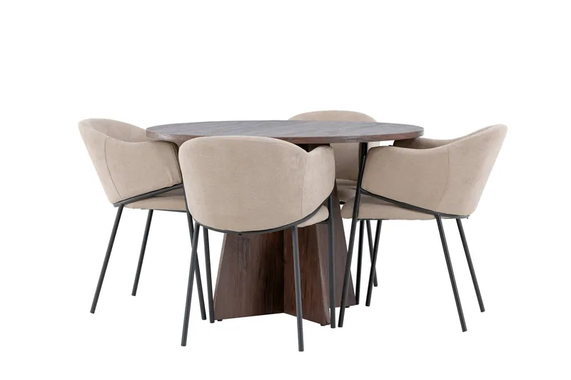 BOOTCUT Matgrupp 110 cm Rund Mocca med 4 Evelina stolar Beige