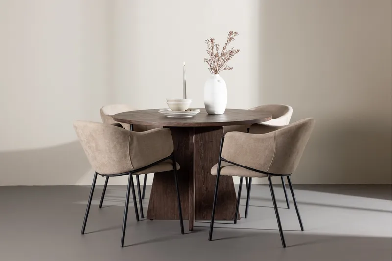 BOOTCUT Matgrupp 110 cm Rund Mocca med 4 Evelina stolar Beige - Möbler - Matplats - Matgrupp & matbord med stolar