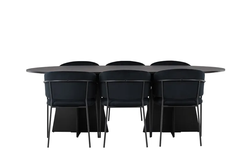Bootcut Matgrupp 230 cm Oval med 6 Selma Stolar, Svart