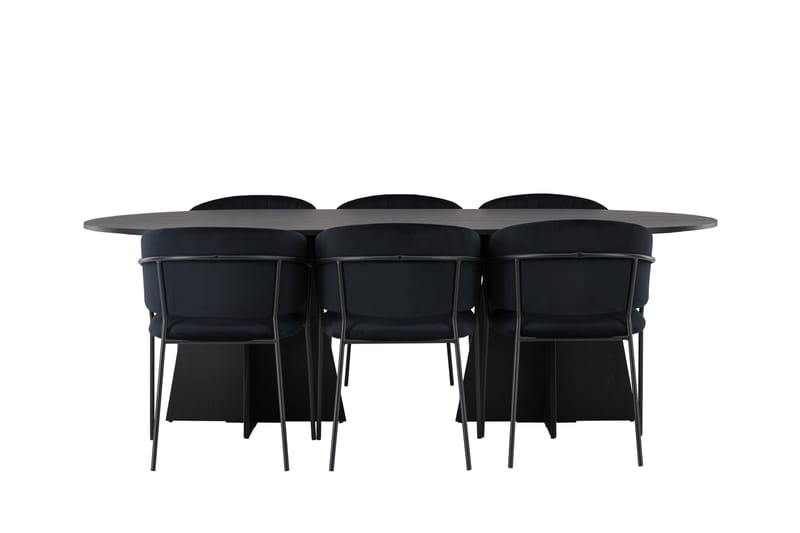Bootcut Matgrupp 230 cm Oval med 6 Selma Stolar, Svart