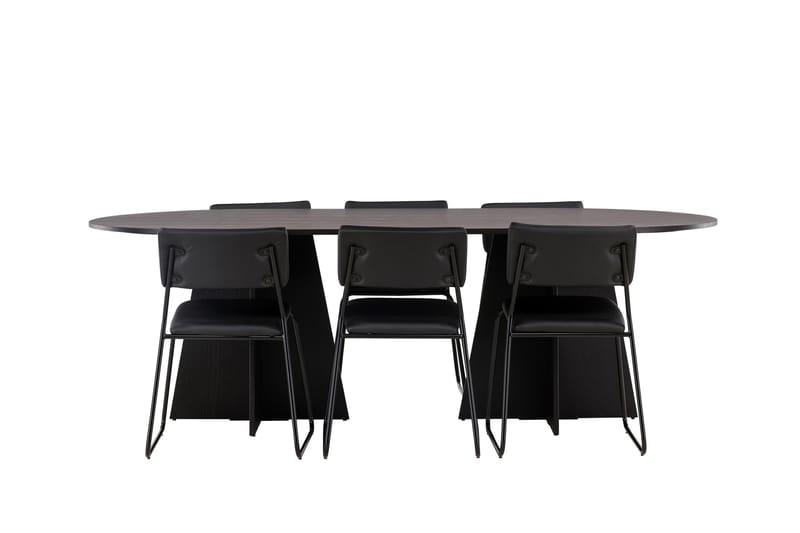 Bootcut Matgrupp 230 cm Rektangulär med 6 Kenth Stolar, Svart