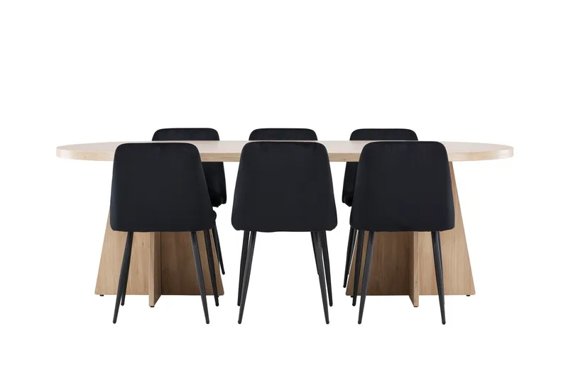 Bootcut Matgrupp 230 cm Rektangulär med 6 Night stolar - Whitewash/Svart - Möbler - Matplats - Matgrupp & matbord med stolar