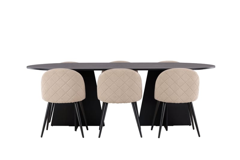 Bootcut Matgrupp 230 cm Rektangulär med 6 Velvet stolar, Beige