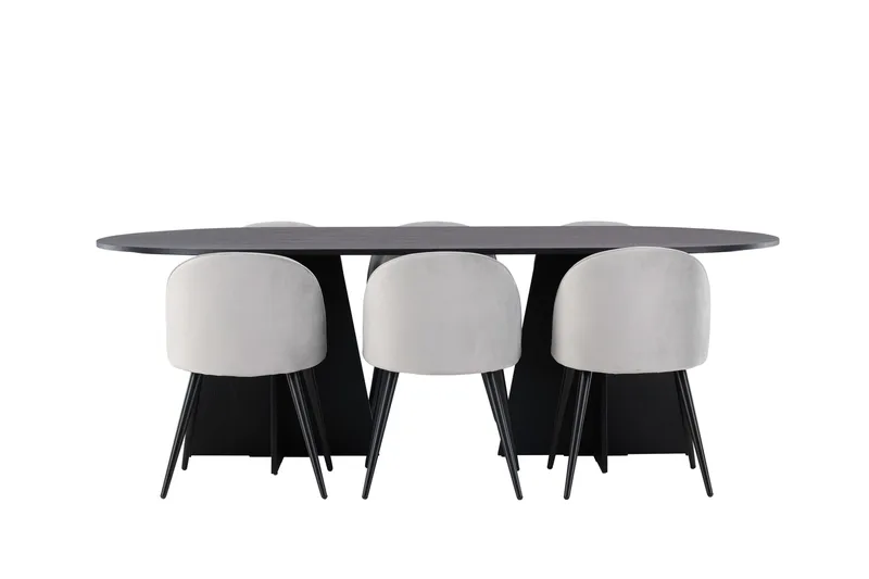 Bootcut Matgrupp 230 cm Rektangulär med 6 Velvet stolar, Svart