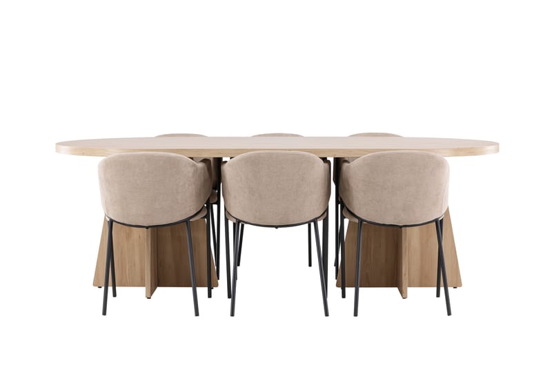 BOOTCUT Matgrupp 230 cm Rektangulär Whitewash med 6 Evelina stolar Beige - Möbler - Matplats - Matgrupp & matbord med stolar