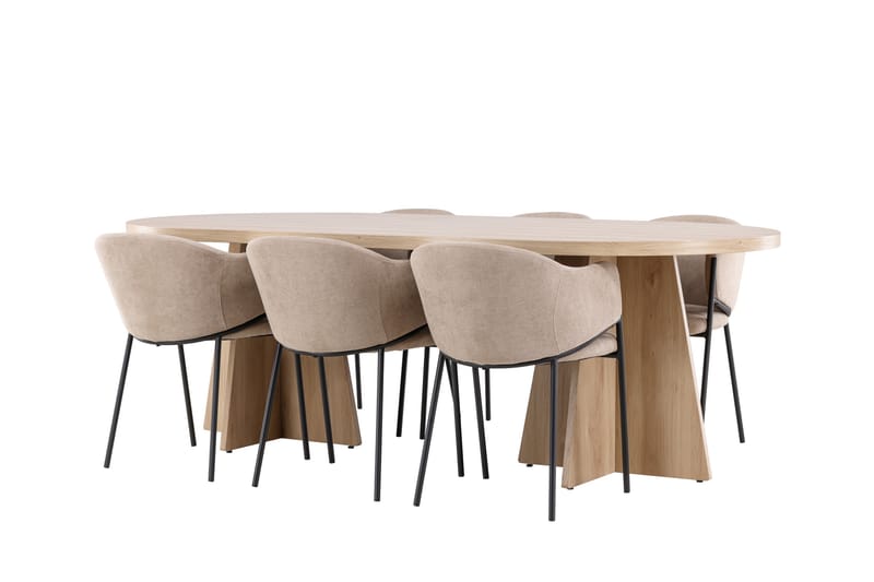 BOOTCUT Matgrupp 230 cm Rektangulär Whitewash med 6 Evelina stolar Beige - Möbler - Matplats - Matgrupp & matbord med stolar
