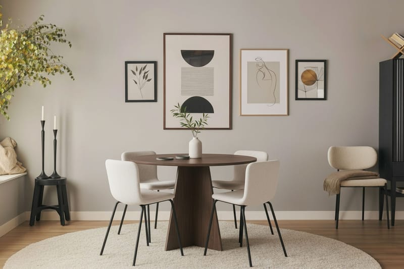 Bootcut Runt Litet Matbord Valnöt 110 cm med 4 Katy Matstolar - Möbler - Matplats - Matgrupp & matbord med stolar