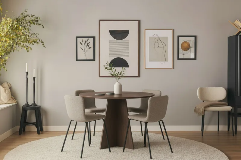 Bootcut Runt Litet Matbord Valnöt 110 cm med 4 Katy Matstolar - Möbler - Matplats - Matgrupp & matbord med stolar