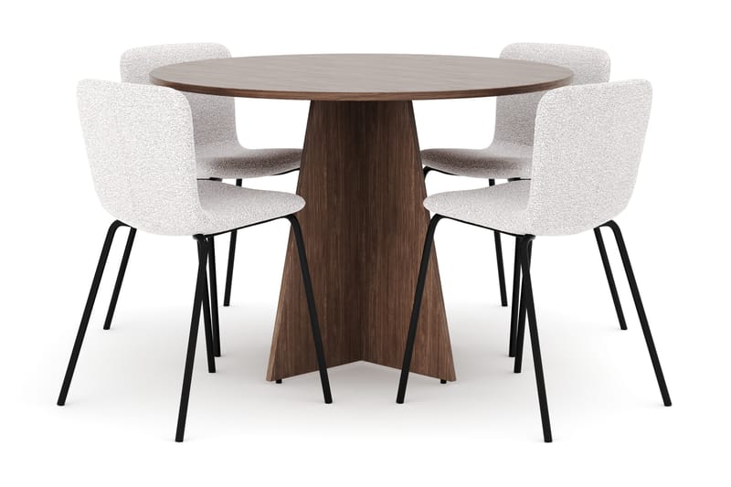 Bootcut Runt Litet Matbord Valnöt 110 cm med 4 Katy Matstolar