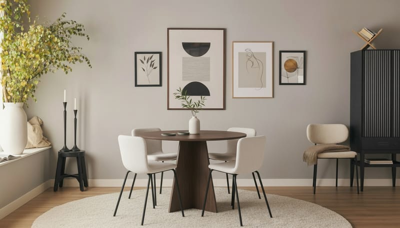 Bootcut Runt Litet Matbord Valnöt 110 cm med 4 Katy Matstolar - Möbler - Matplats - Matgrupp & matbord med stolar