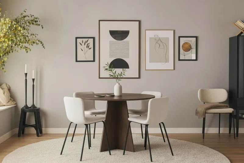 Bootcut Runt Litet Matbord Valnöt 110 cm med 4 Katy Matstolar - Möbler - Matplats - Matgrupp & matbord med stolar