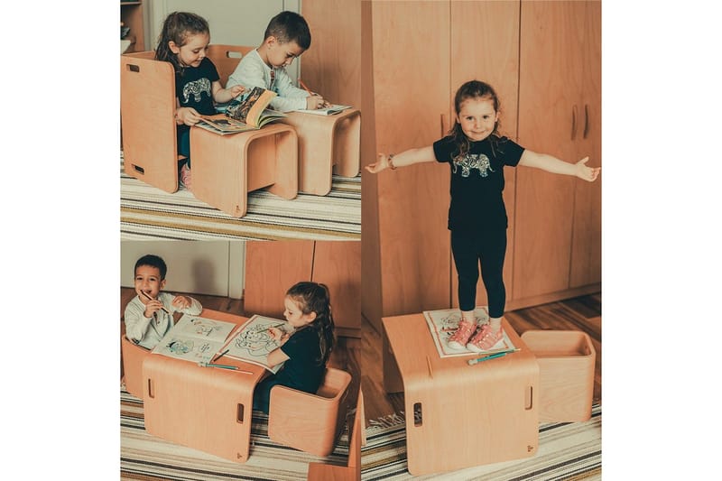 Bord och stolar set (3 delar) Miraeny Natur - Natur - Barn & bebis - Barnmöbler - Barnbord