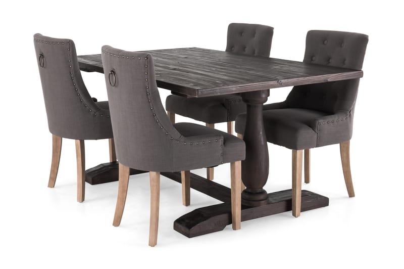 BORIS Bord 160 + 4 COLFAX Fåtölj Vit/Beige/Grå - Matgrupp & matbord med stolar