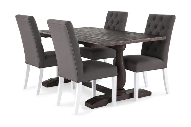 BORIS Bord 160 + 4 JENCA Stol Vit/Brun/Grå - Matgrupp & matbord med stolar