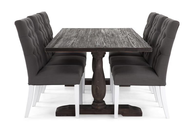 BORIS Bord 200 + 6 JENCA Stol Vit/Grå - Matgrupp & matbord med stolar