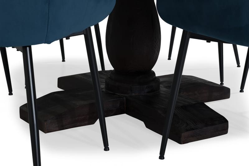 BORIS Matbord 150 Runt Vintage Alm + 6 VIKEN Stol Blå - Matgrupp & matbord med stolar