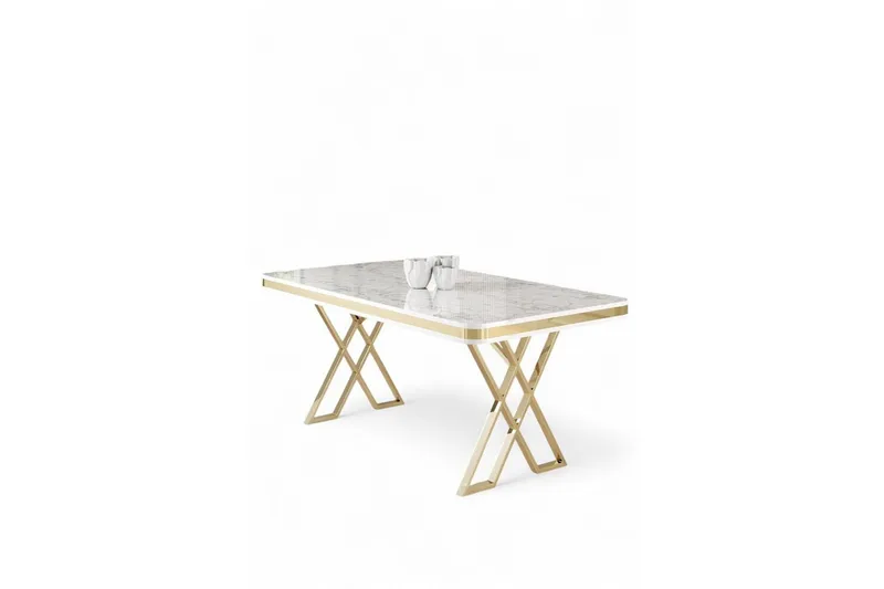 Calchera Matbord 130 cm Rektangulär, Vit Marmor/Guld