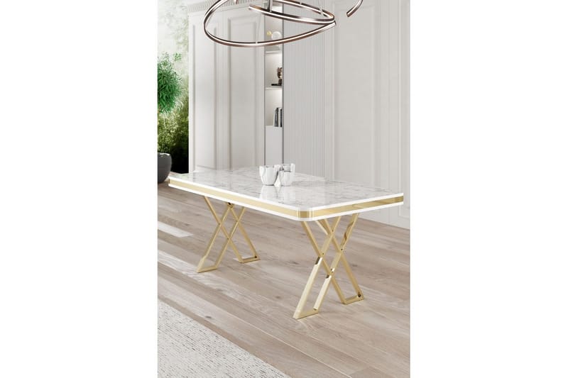 Calchera Matbord 130 cm Rektangulär - Vit Marmor/Guld - Möbler - Matplats - Matbord & köksbord