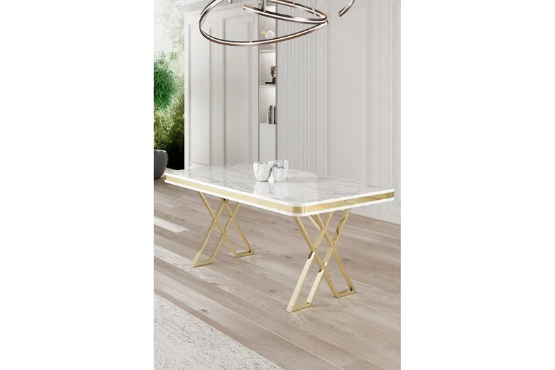 Calchera Matbord 130 cm Rektangulär - Vit Marmor/Guld - Möbler - Matplats - Matbord & köksbord