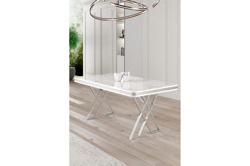 Calchera Matbord 130 cm Rektangulär - Vit Marmor/Krom - Möbler - Matplats - Matbord & köksbord