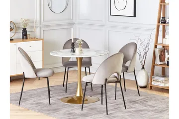 Calmar Litet Runt Matbord 90 cm i Trä med Marmorutseende - Vit/Guld - Möbler - Matplats - Matbord & köksbord