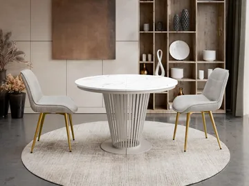 Cedra Runt Matbord 120-196 cm - beige, vit - Möbler - Matplats - Matbord & köksbord